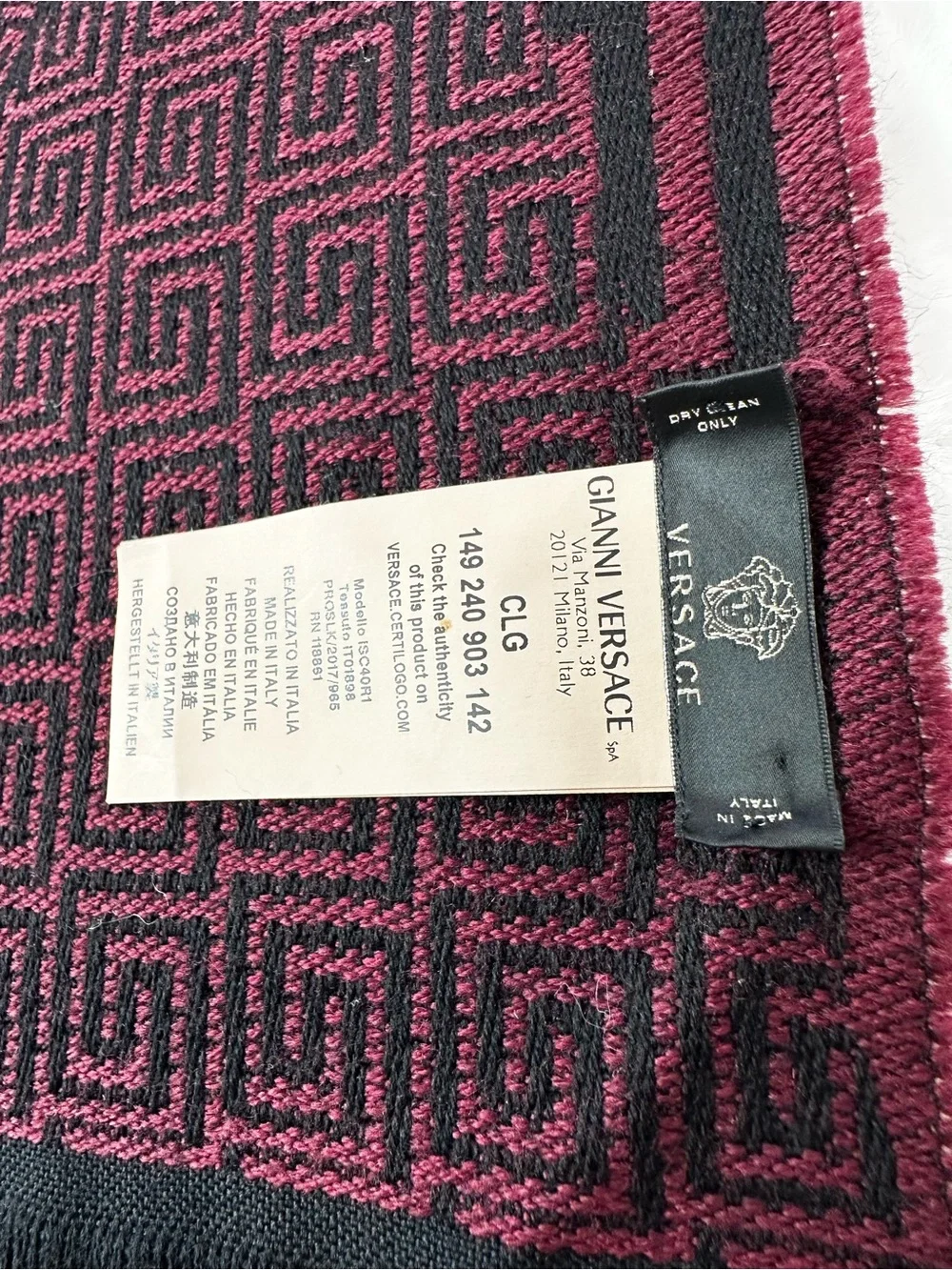 Versace Black & Burgundy Medusa Pattern Scarf